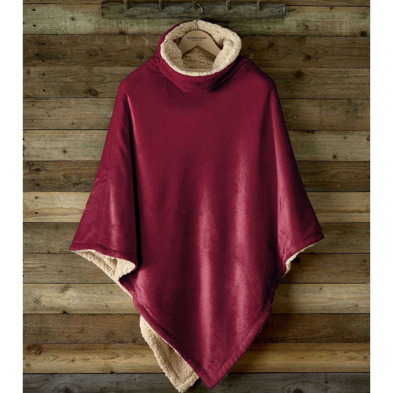 De Witte Lietaer Teddy Fleece Poncho Ganges - Wine Red - 86 x 86 cm - Polyester