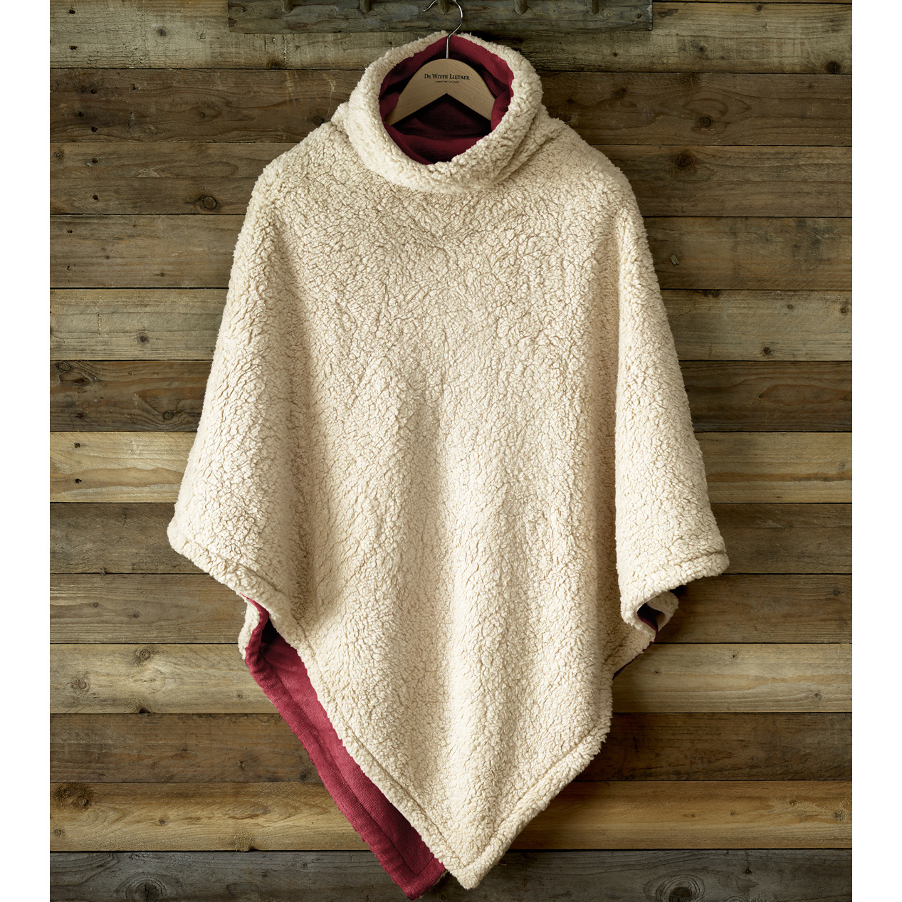 De Witte Lietaer Teddy Fleece Poncho Ganges - Wine Red - 86 x 86 cm - Polyester