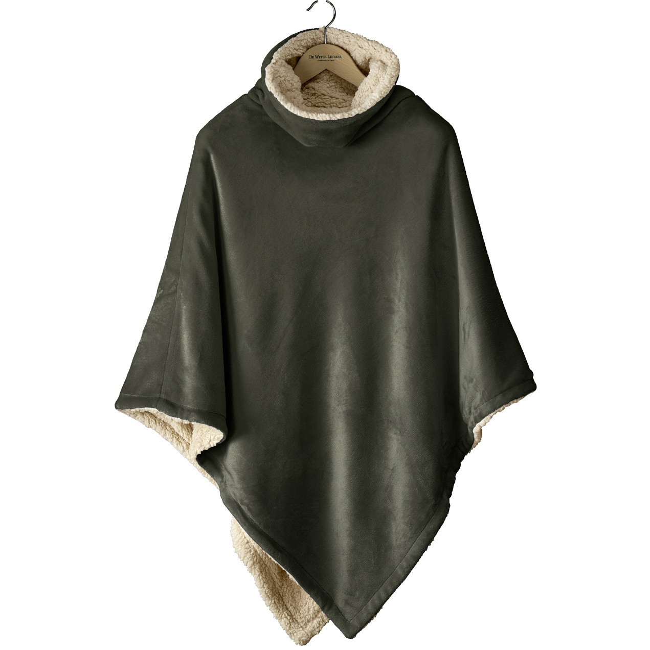 De Witte Lietaer Teddy Fleece Poncho Ganges - Khaki - 86 x 86 cm - Polyester