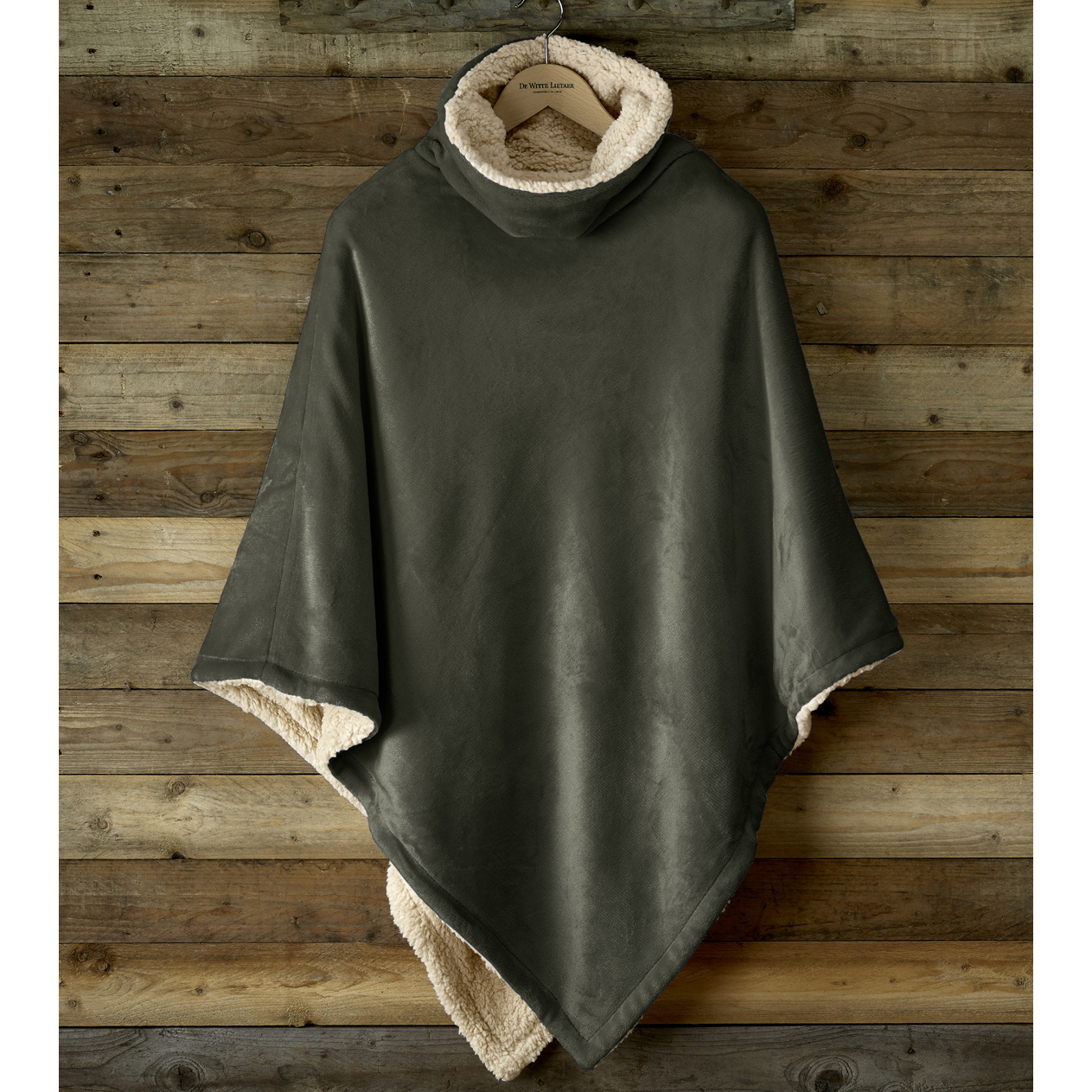 De Witte Lietaer Teddy Fleece Poncho Ganges - Khaki - 86 x 86 cm - Polyester