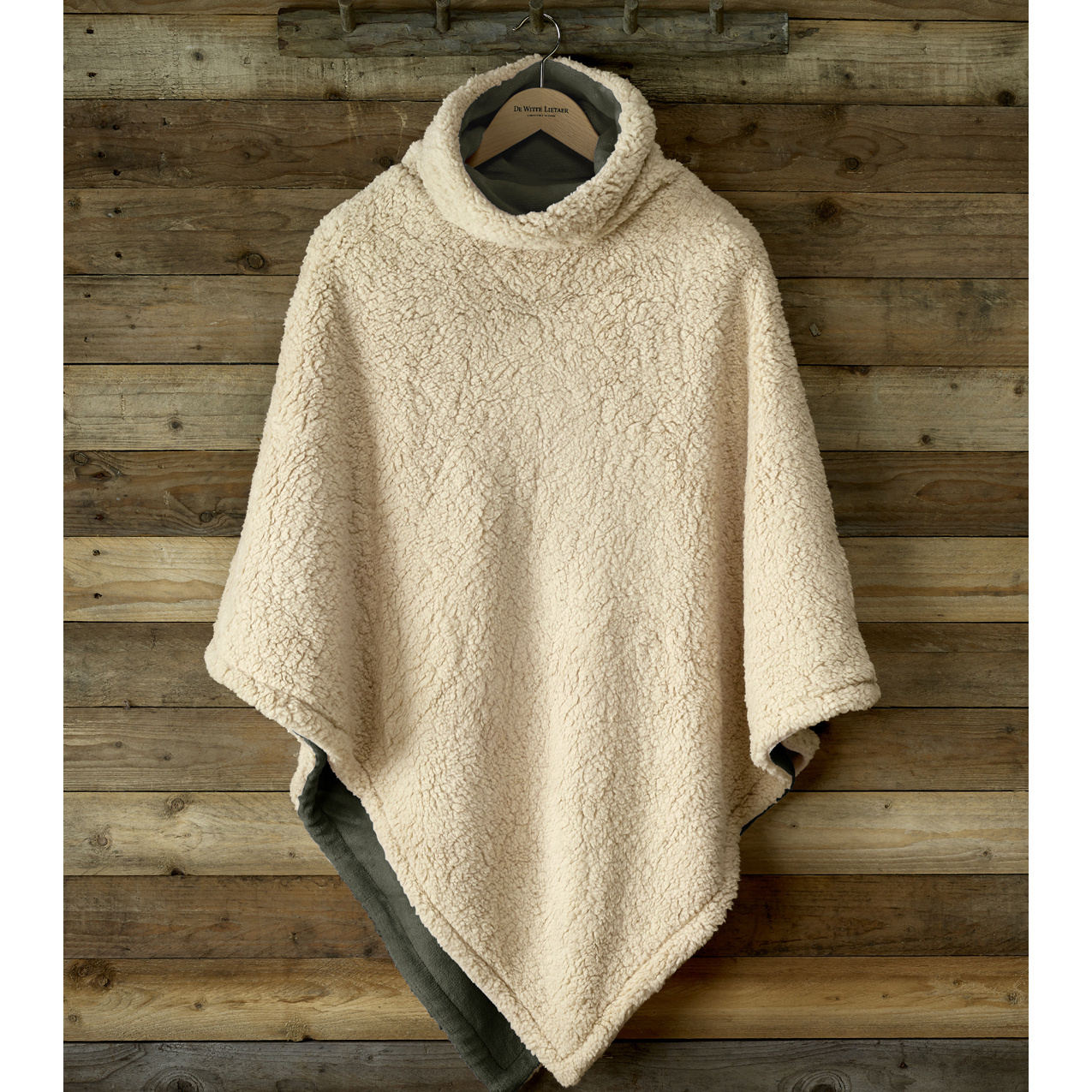 De Witte Lietaer Teddy Fleece Poncho Ganges - Khaki - 86 x 86 cm - Polyester