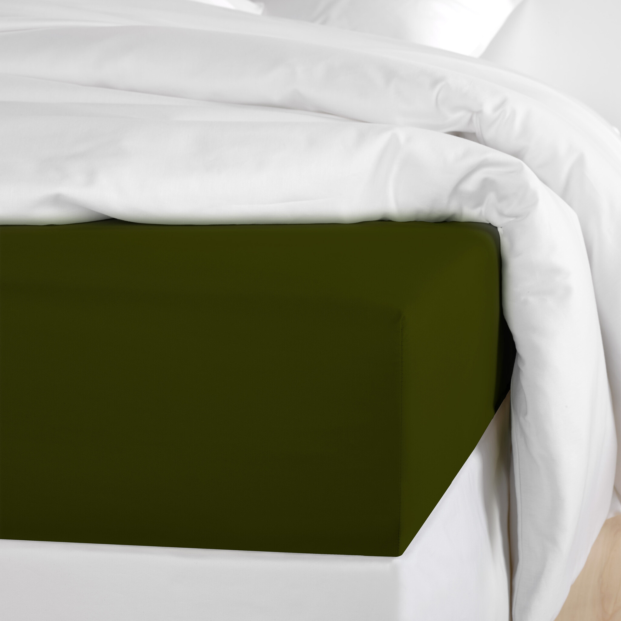 De Witte Lietaer Fitted sheet Olivia Kahki - 160 x 200/220 x h 30 - Green - Cotton Satin