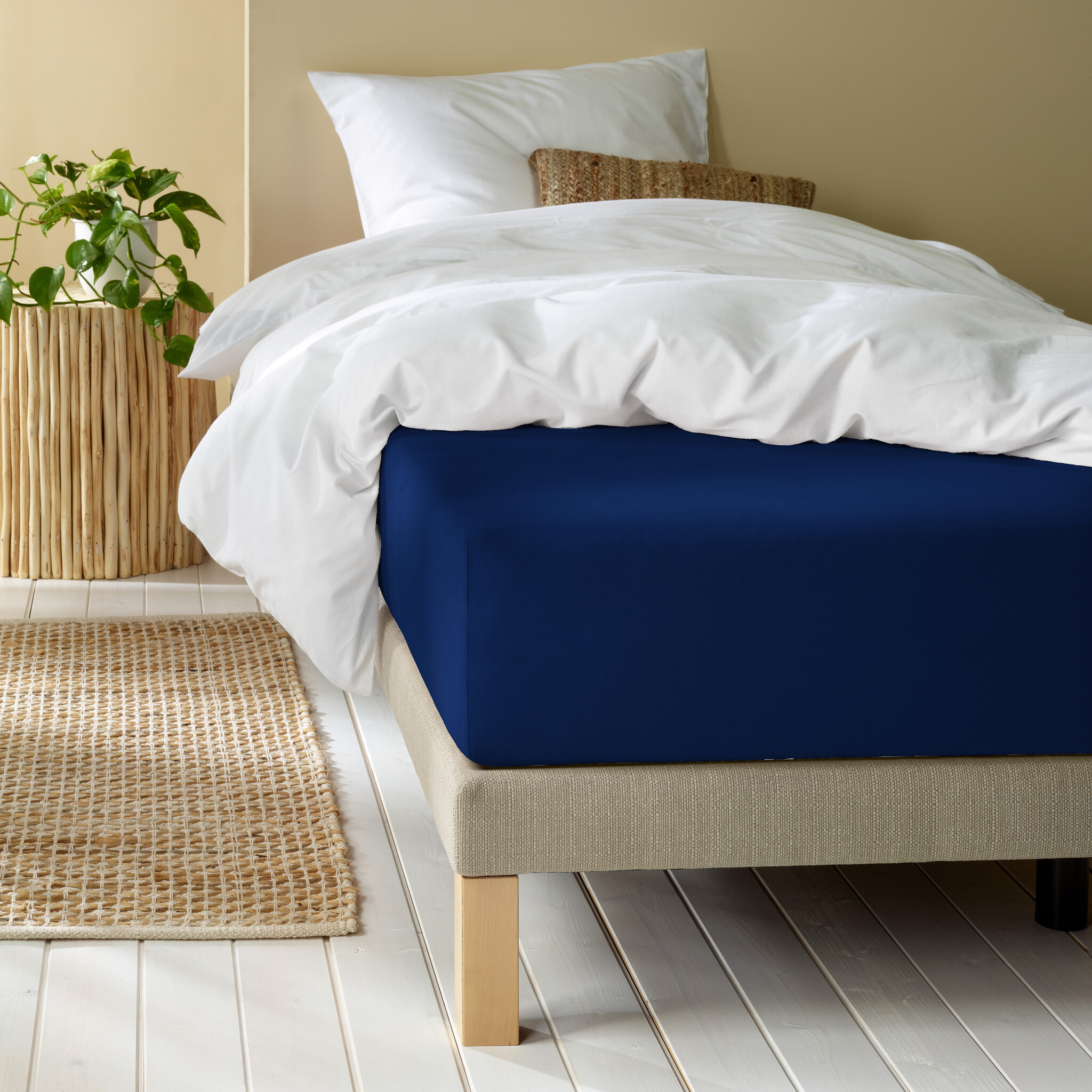 De Witte Lietaer Fitted sheet Laurence Blue Indigo - 180 x 200/220 xh 30 - Cotton Flannel