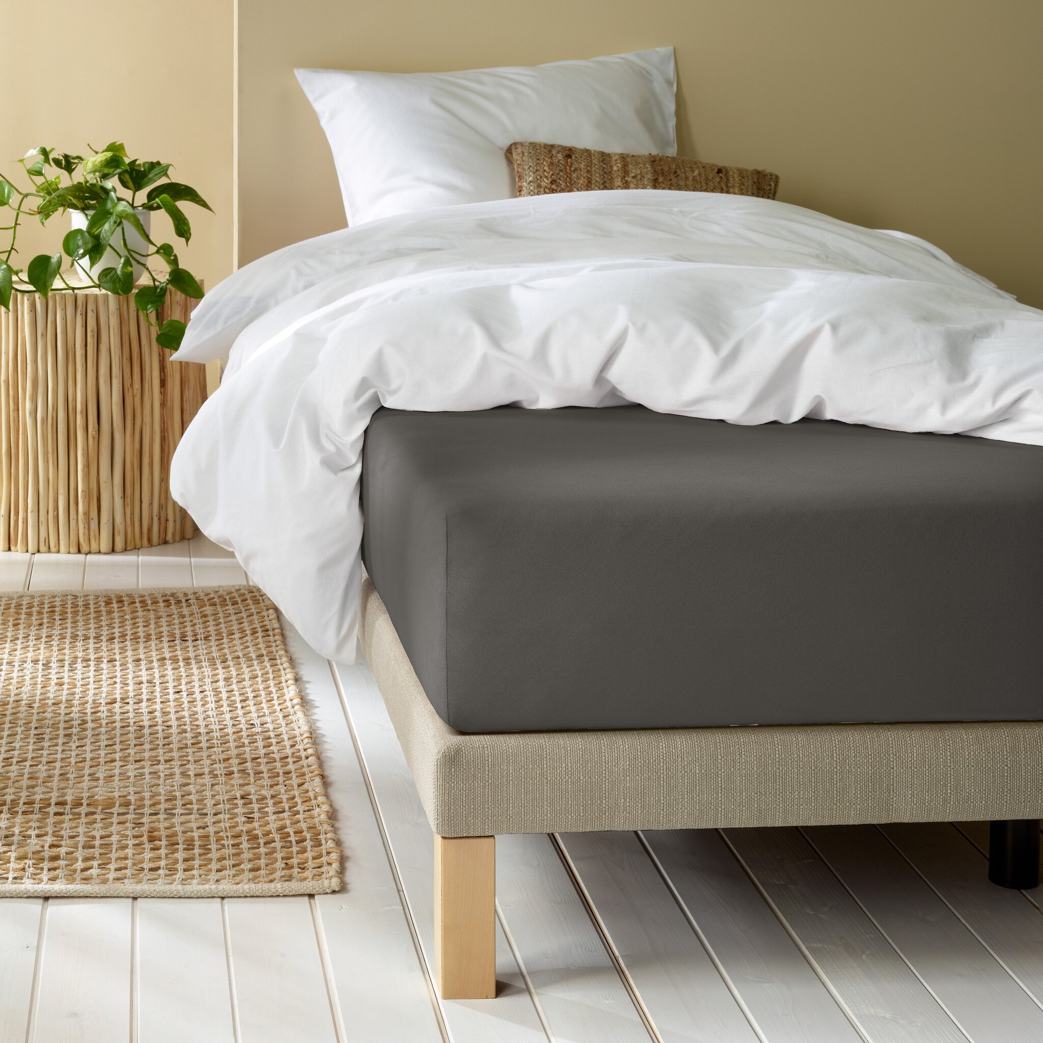 De Witte Lietaer Fitted sheet Laurence Ebony - 140 x 200/220 x h 30 - Cotton Flannel