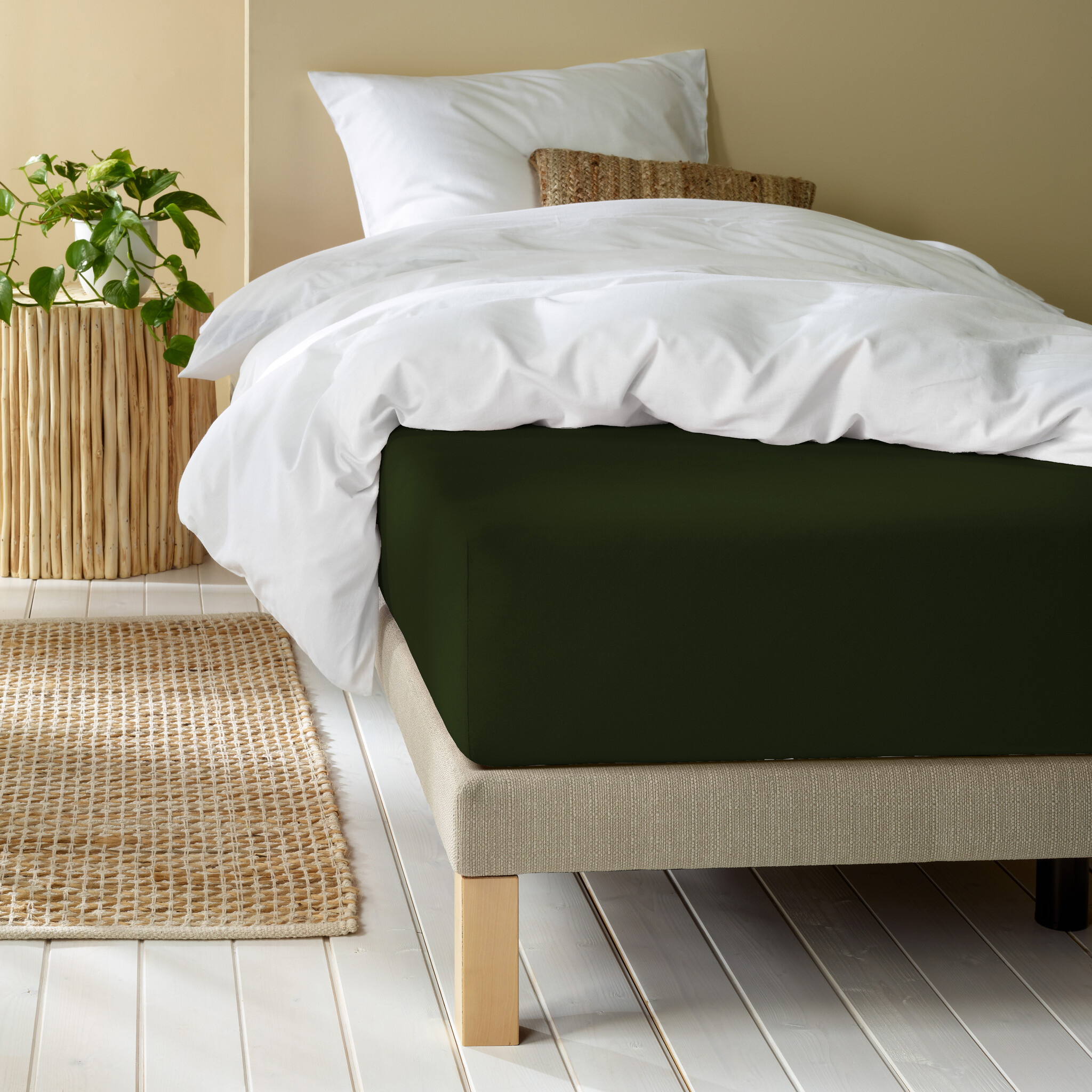 De Witte Lietaer Fitted sheet Laurence Kahki - 160 x 200/220 x h 30 - Cotton Flannel