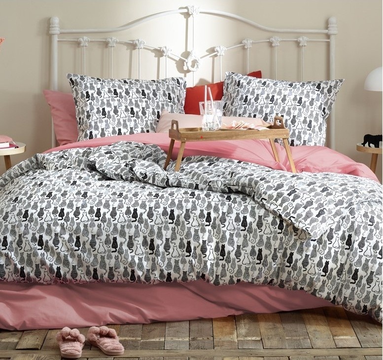 Moodit Odil Chat Chat Noir Duvet Cover - 240 x 220 cm + 2 x 60 x 70 cm - White - Cotton