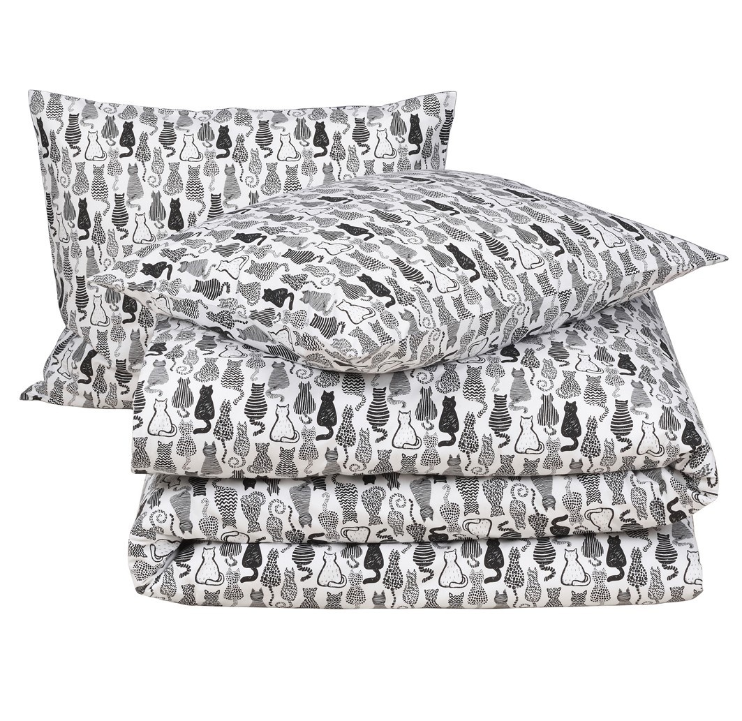 Moodit Duvet Cover Odil Chat Chat Noir - 260 x 240 + 2x 60 x 70 cm - White - Cotton