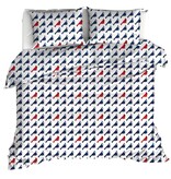 Moodit Duvet Cover Odil Flipo Blue Cuckoo Red - 240 x 220 + 2x 60 x 70 cm - White - Cotton