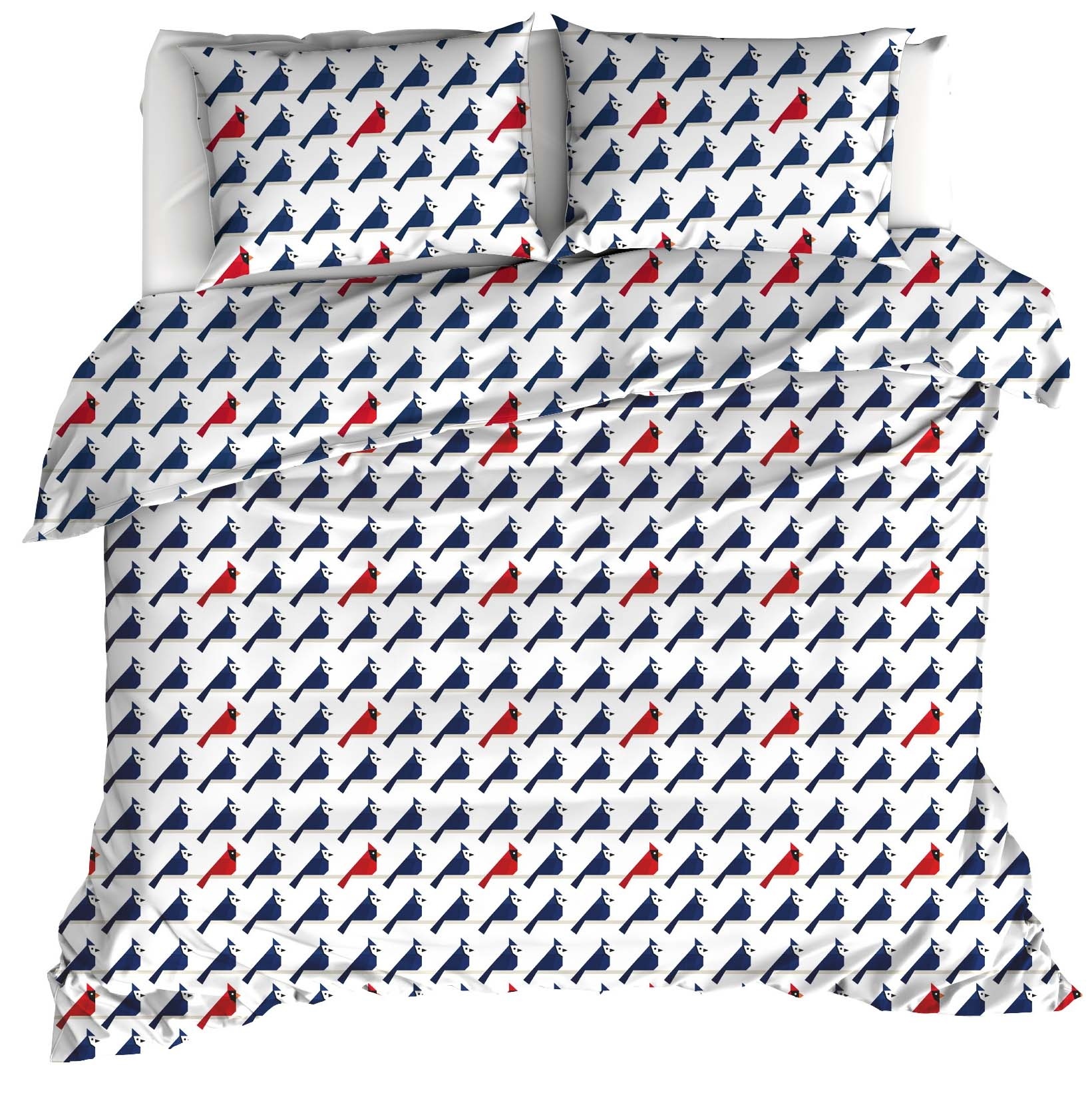 Moodit Dekbedovertrek Odil Flipo Blue Cuckoo Red - 240 x 220 + 2x 60 x 70 cm - Wit - Katoen