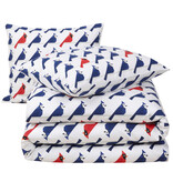 Moodit Dekbedovertrek Odil Flipo Blue Cuckoo Red - 260 x 240 + 2x 60 x 70 cm - Wit - Katoen