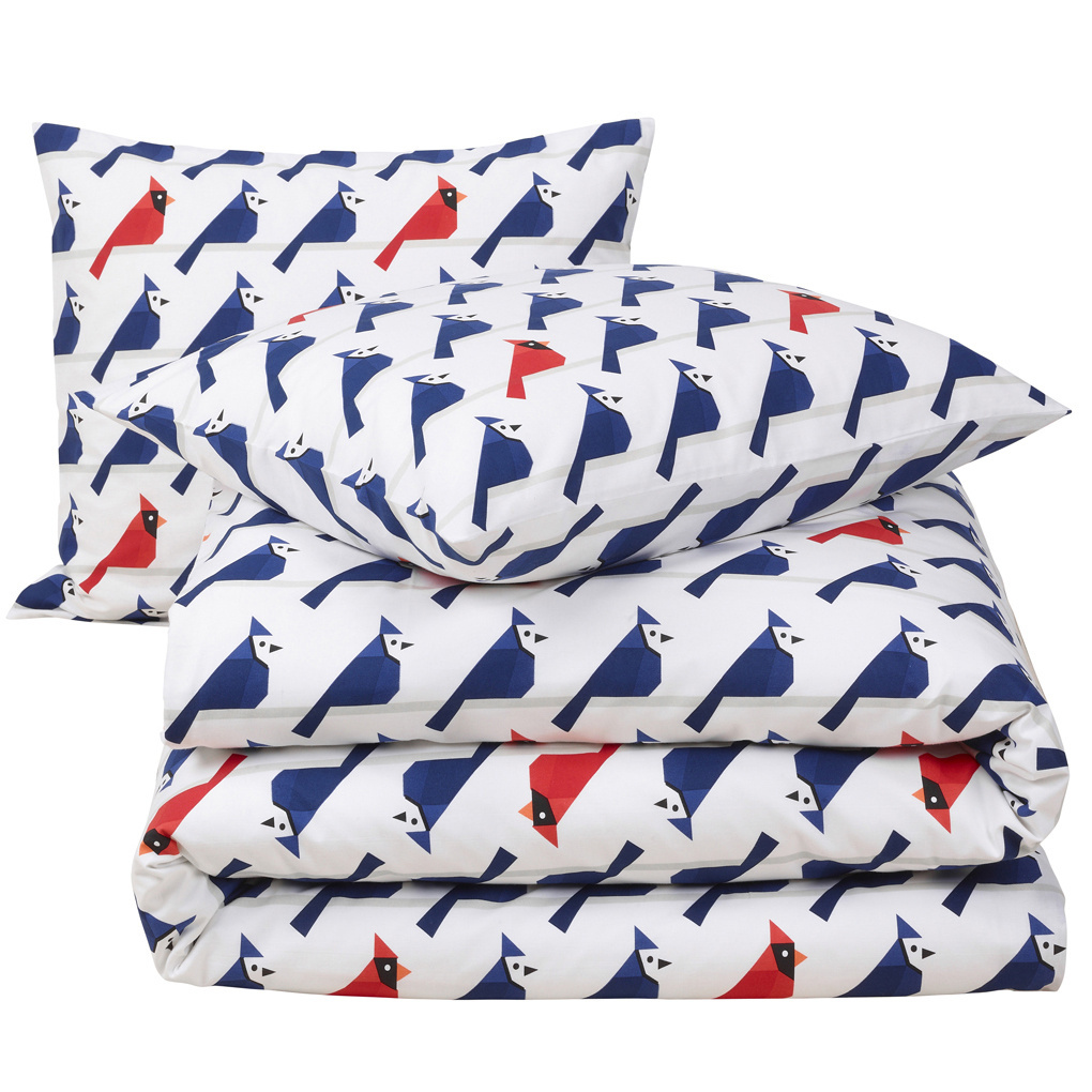 Moodit Duvet Cover Odil Flipo Blue Cuckoo Red - 260 x 240 + 2x 60 x 70 cm - White - Cotton