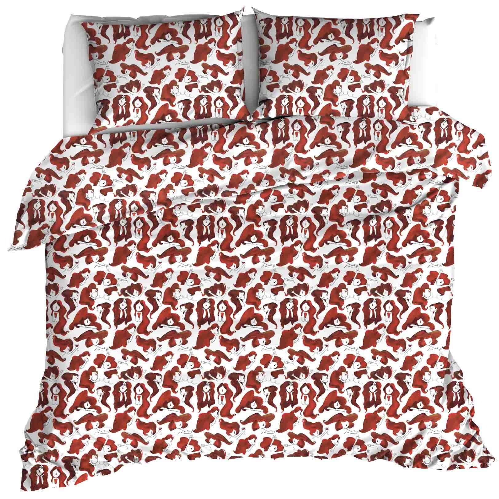 Moodit Duvet Cover Odil Zoe Wine Red - 200 x 200/220 + 2x 60 x 70 cm - Red - Cotton