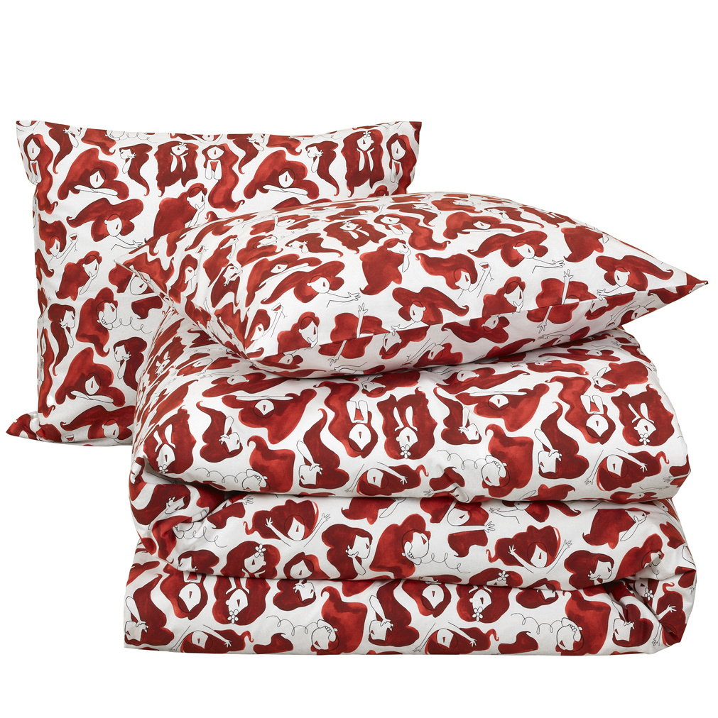 Moodit Duvet Cover Odil Zoe Wine Red - 240 x 220 + 2x 60 x 70 cm - Red - Cotton