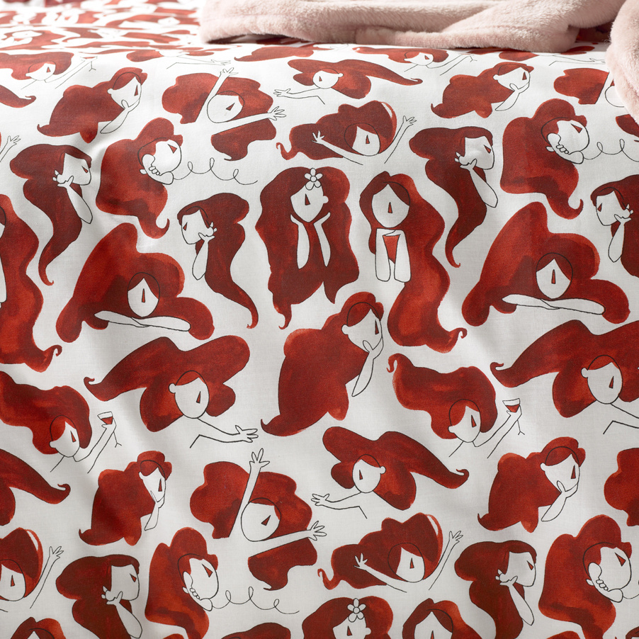Moodit Duvet Cover Odil Zoe Wine Red - 240 x 220 + 2x 60 x 70 cm - Red - Cotton