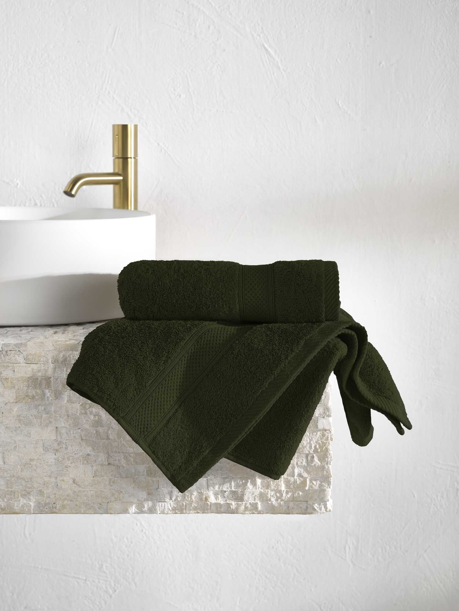 De Witte Lietaer Handdoek Stephanie Khaki - Set 2 stuks - 50 x 100 cm - Groen - Katoen