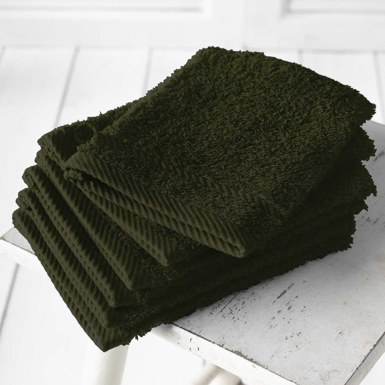 De Witte Lietaer Washandjes Helene Khaki- 15 x 21 cm - 6 stuks - Groen - Katoen