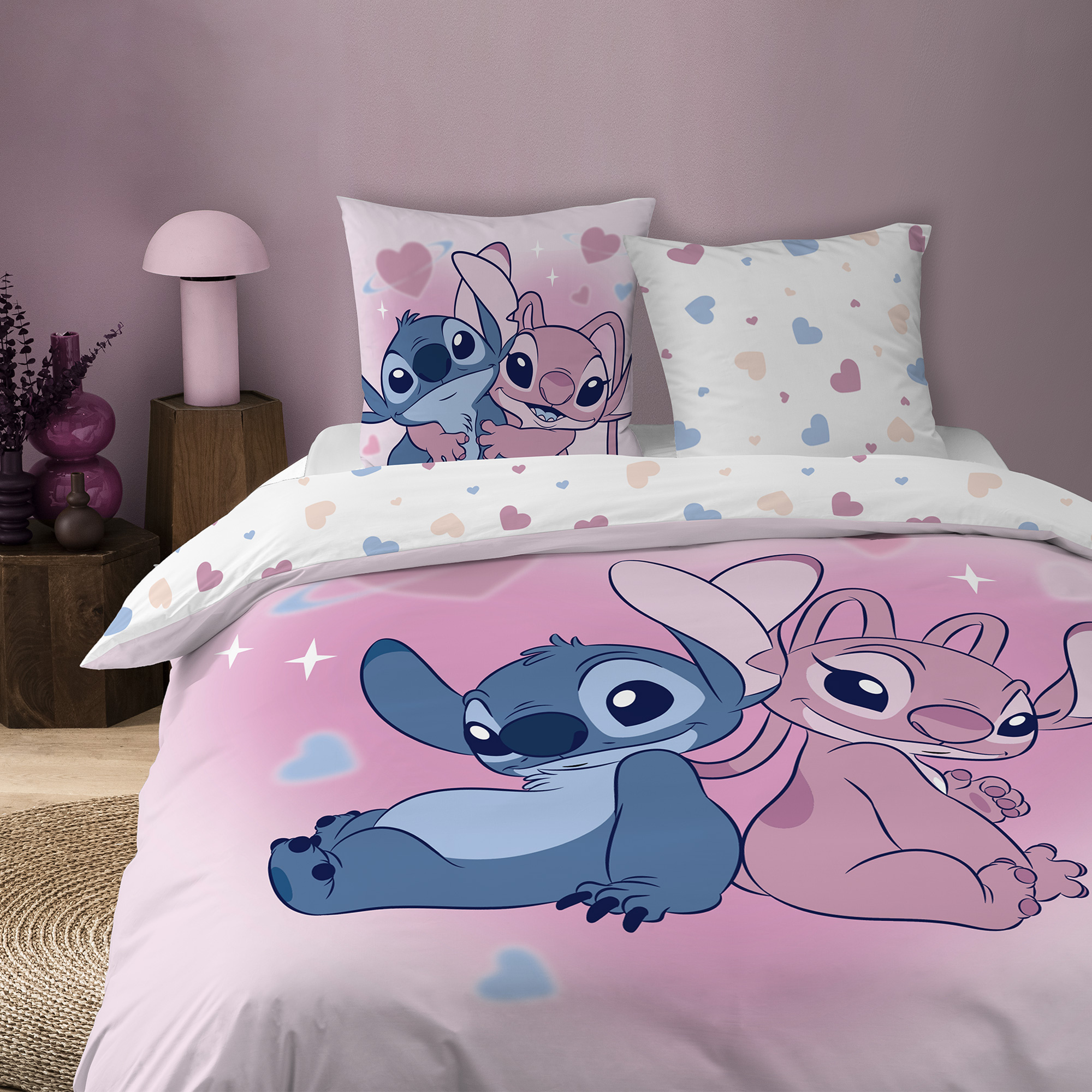 Disney Lilo & Stitch Duvet cover Bisous 240 x 220 cm + 2 x 63 x 63 cm - Cotton