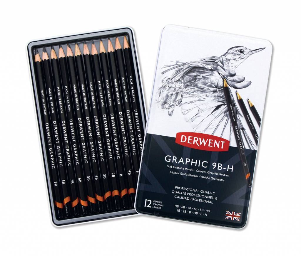Derwent Graphic Soft Sketching 12 Potloden 9B Tot H In Een Blik derwent kopen in de aanbieding