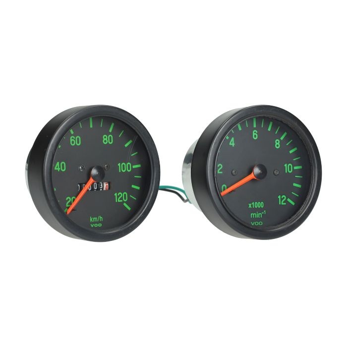 P-45587 Km tellerklok + toerenteller set zwart/groen past op kreidler