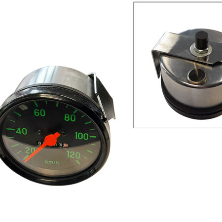 Kreidler kilometerteller zwarte plaat -groene cijfers 120km -80mm