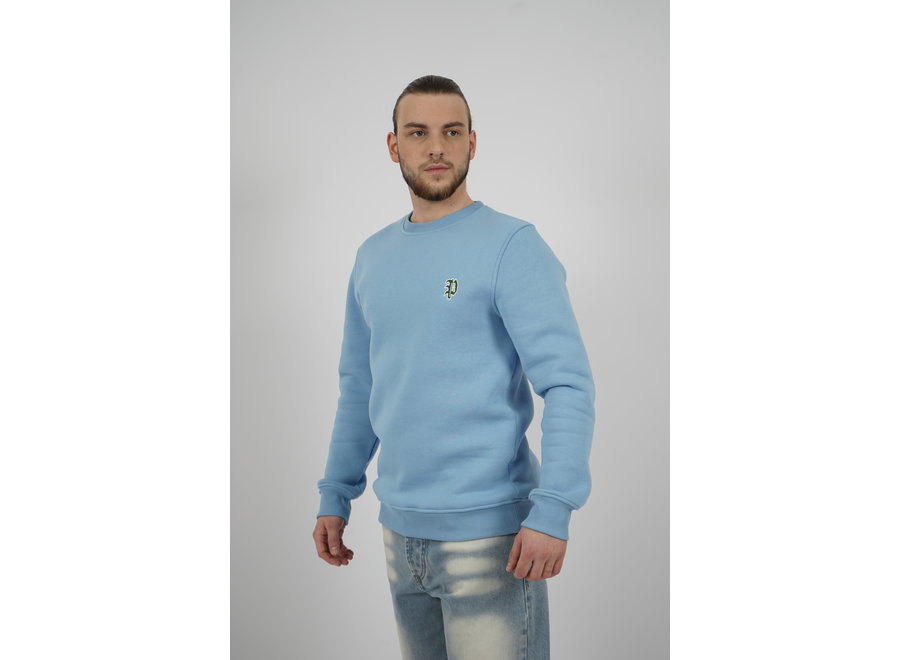 P- Sweatshirt mit Label-Stitching in Babyblau