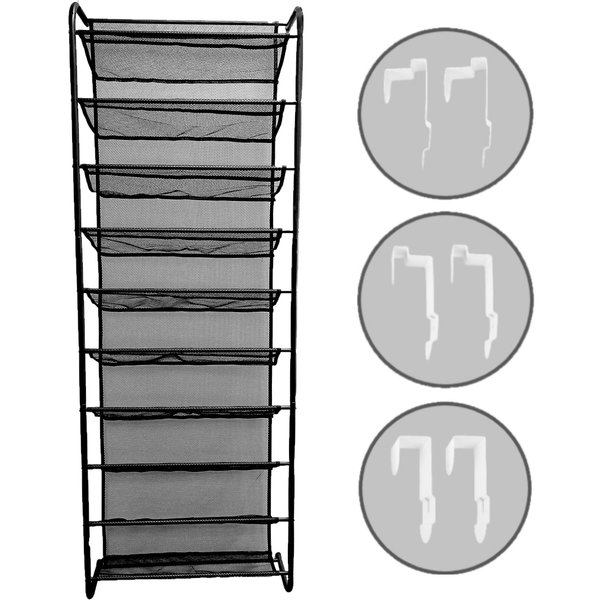 O'DADDY O'DADDY® hangend schoenenrek metaal deur - Geschikt voor opdek en stompe deuren, beide kanten – 20 x 51 x 182 cm - Zwart