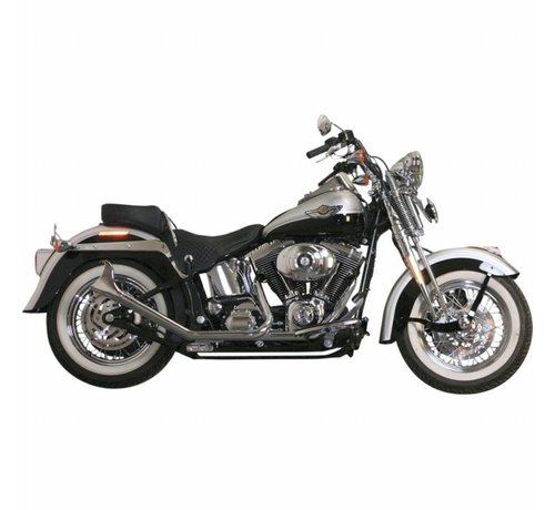 Paughco exhaust Side by Side Upswept Fishtail Black or Chrome Fits: > 00-17 Softail