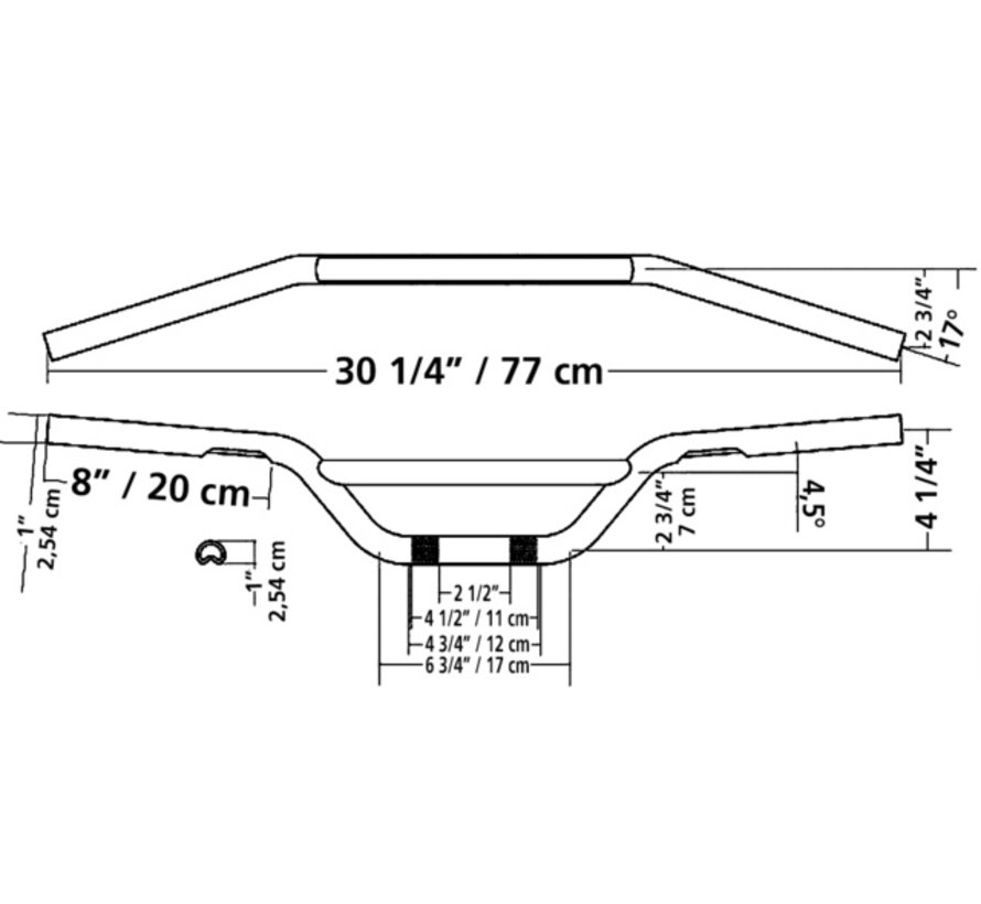 Moto handlebar - dimpled black or chrome Fits:> 82-17 H-D (exclude e-throttle; 88-11Springers)