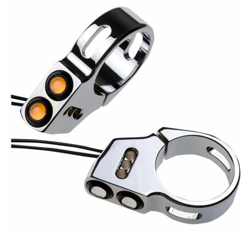 Joker Machine turn signal LED Rat eye LED fork mount black or Chrome 41mm fork diameter