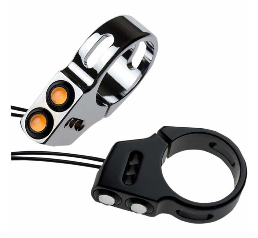 turn signal LED Rat eye LED fork mount black or Chrome 49mm fork diameter