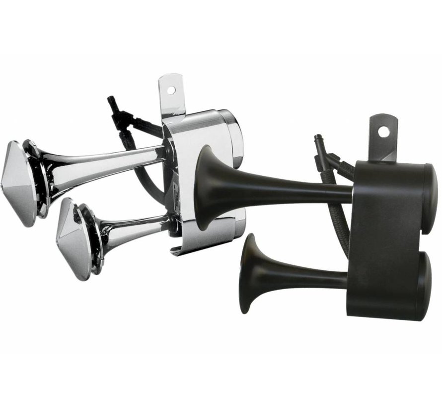 Horn Air Black or Chrome - Fits:> most H-D with left side “BETWEEN THE CYLINDERS” OEM mount