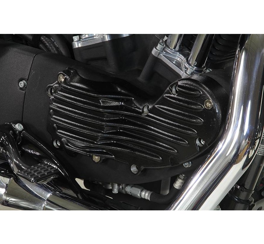 Engine Aluminum ribeye style cam cover trim with Black Fits: > 1991-2015 XL Sportster