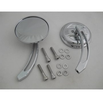 Wyatt Gatling mirror Air Flow Mirror Set with Curved Billet Stems Fits: > Universal