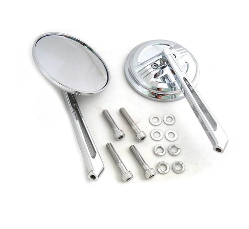 Wyatt Gatling mirror Air flow style mirror set with straight billet stems Fits: > Universal