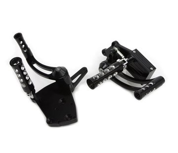 Wyatt Gatling Forward Controls Black billet 2" extended set Fits: > 2000-2017 Softail