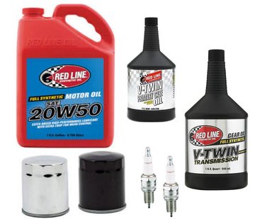 Red Line Synthetic oil Oil Service Kit Engine plus Driveline - Chrome or Black oil filter  Fits: > 1984-1999 Evolution Bigtwin