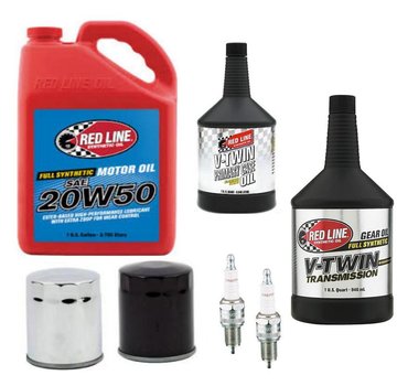 Red Line Synthetic oil Kit de servicio de aceite Engine plus Driveline - Filtro de aceite cromado o negro Compatible con: > 1984-1999 Evolution Bigtwin