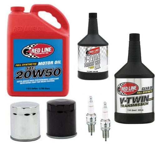 Red Line Synthetic oil Kit de servicio de aceite Engine plus Driveline - Filtro de aceite cromado o negro Compatible con: > 1984-1999 Evolution Bigtwin