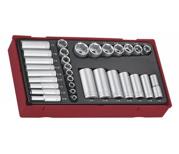 Teng Tools Jeu de douilles Tc-tray 32pcs AF 1/4+3/8 court long - Taille USA