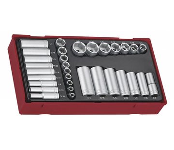 Teng Tools Socket set Tc-tray 32pcs AF 1/4+3/8 short long - USA Size