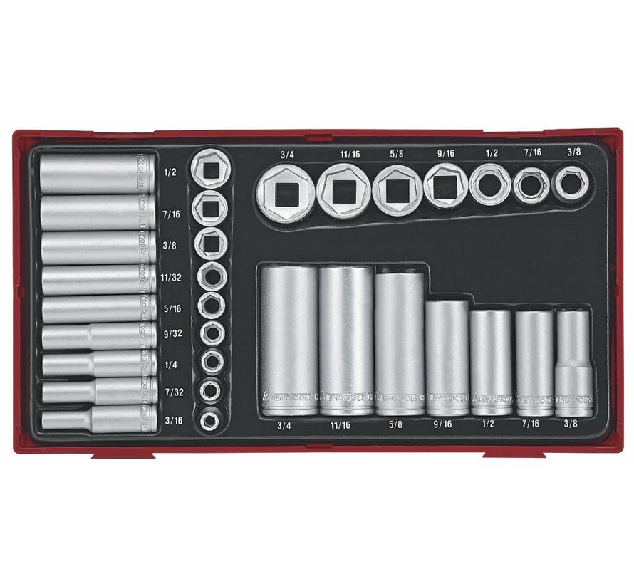 Steckschlüssel-Satz Tc-Einsatz 32-tlg SW 1/4+3/8 kurz lang - USA-Größe