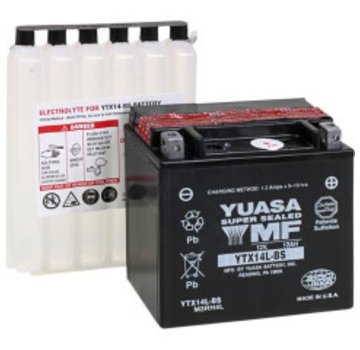 Yuasa AGM Maintenance-Free Battery YTX14L-BS, fits XL Sportster 883/1200 2004-2021