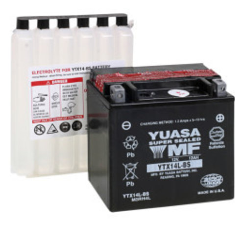 Yuasa Batería sin mantenimiento AGM YTX14L-BS compatible con XL Sportster 883/1200 2004-2021