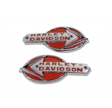 Harley Davidson gastank set witte emblemen met rode letters Past op:> 1959-1960 gastanks