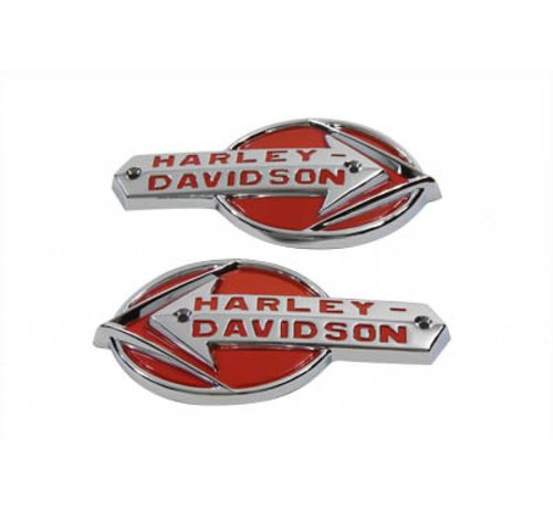 Harley Davidson gas tank set of white emblems with red lettering Fits: > 1959-1960 gas tanks