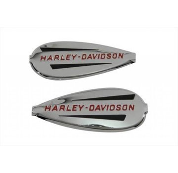 Harley Davidson cromada con letras rojas