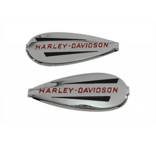 Harley Davidson cromada con letras rojas