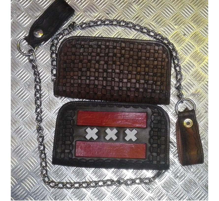 Schwere handgefertigte Biker-Brieftasche aus schwarzem oder braunem Leder mit Kette