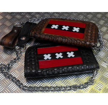 TC-Choppers Cartera biker hecha a mano de cuero negro o marrón pesado con cadena