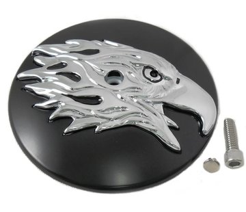 Wyatt Gatling air cleaner Round Eagle Cover- Black Fits: > 2000-2015 Softail, 1999-2007 Dyna and 1999-2013 Touring